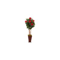 5ft. Hibiscus Artificial Tree in Decorated Wooden Planter in Green by Bellanest