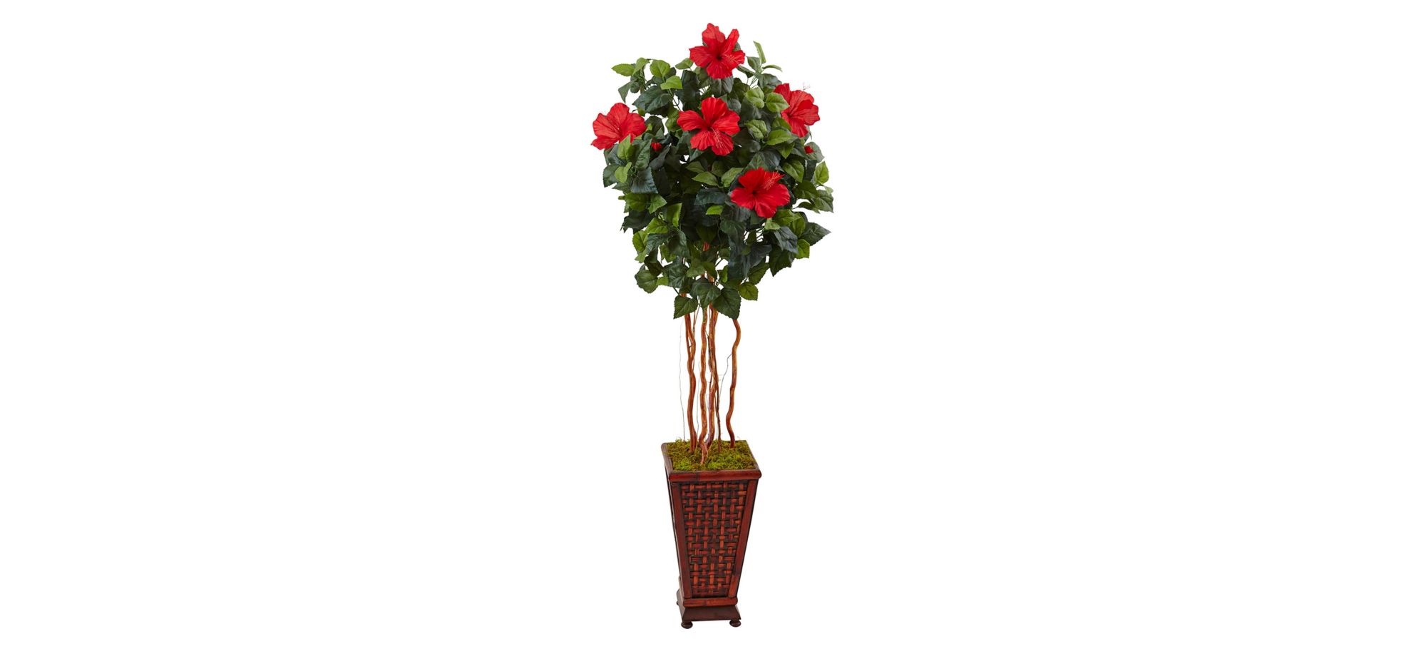 5ft. Hibiscus Artificial Tree in Decorated Wooden Planter in Green by Bellanest