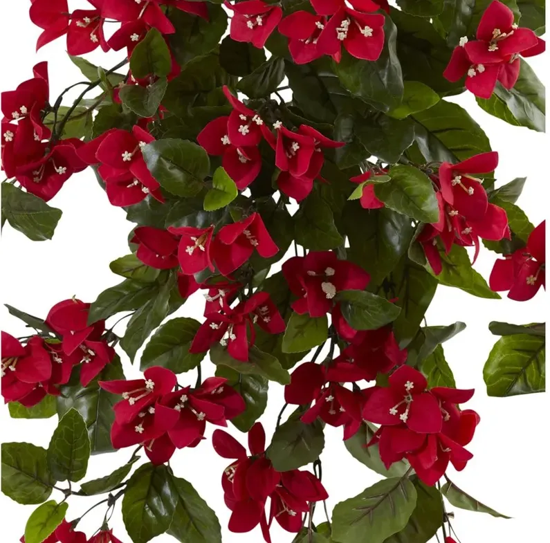 28in. Bougainvillea Hanging Bush Artificial Plant (Set of 2)(Indoor/Outdoor) in Red by Bellanest