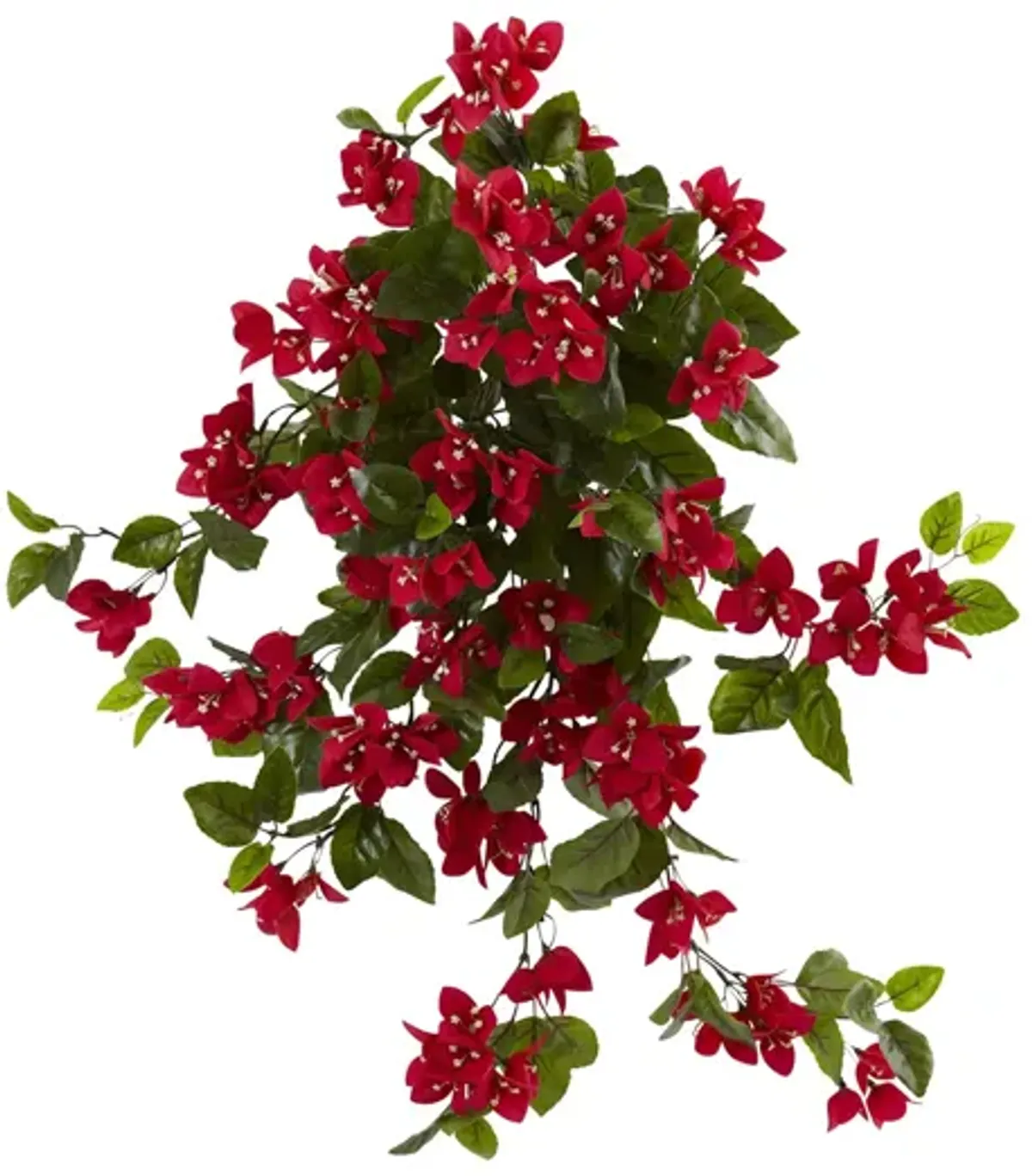 28in. Bougainvillea Hanging Bush Artificial Plant (Set of 2)(Indoor/Outdoor) in Red by Bellanest