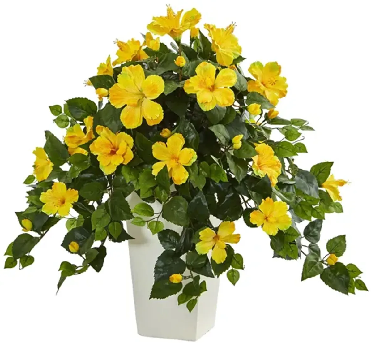 Hibiscus Artificial Plant in White Tower Planter