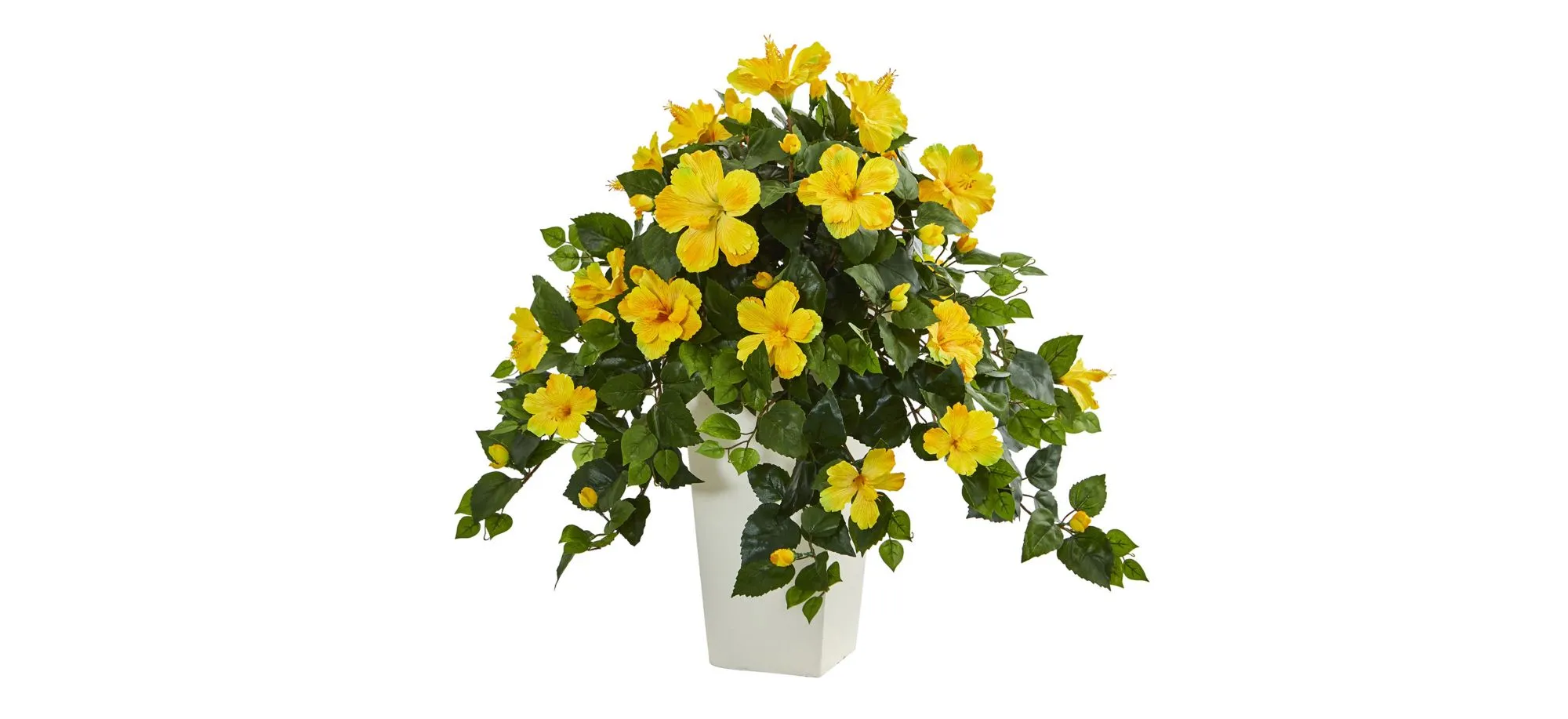 Hibiscus Artificial Plant in White Tower Planter in Yellow by Bellanest