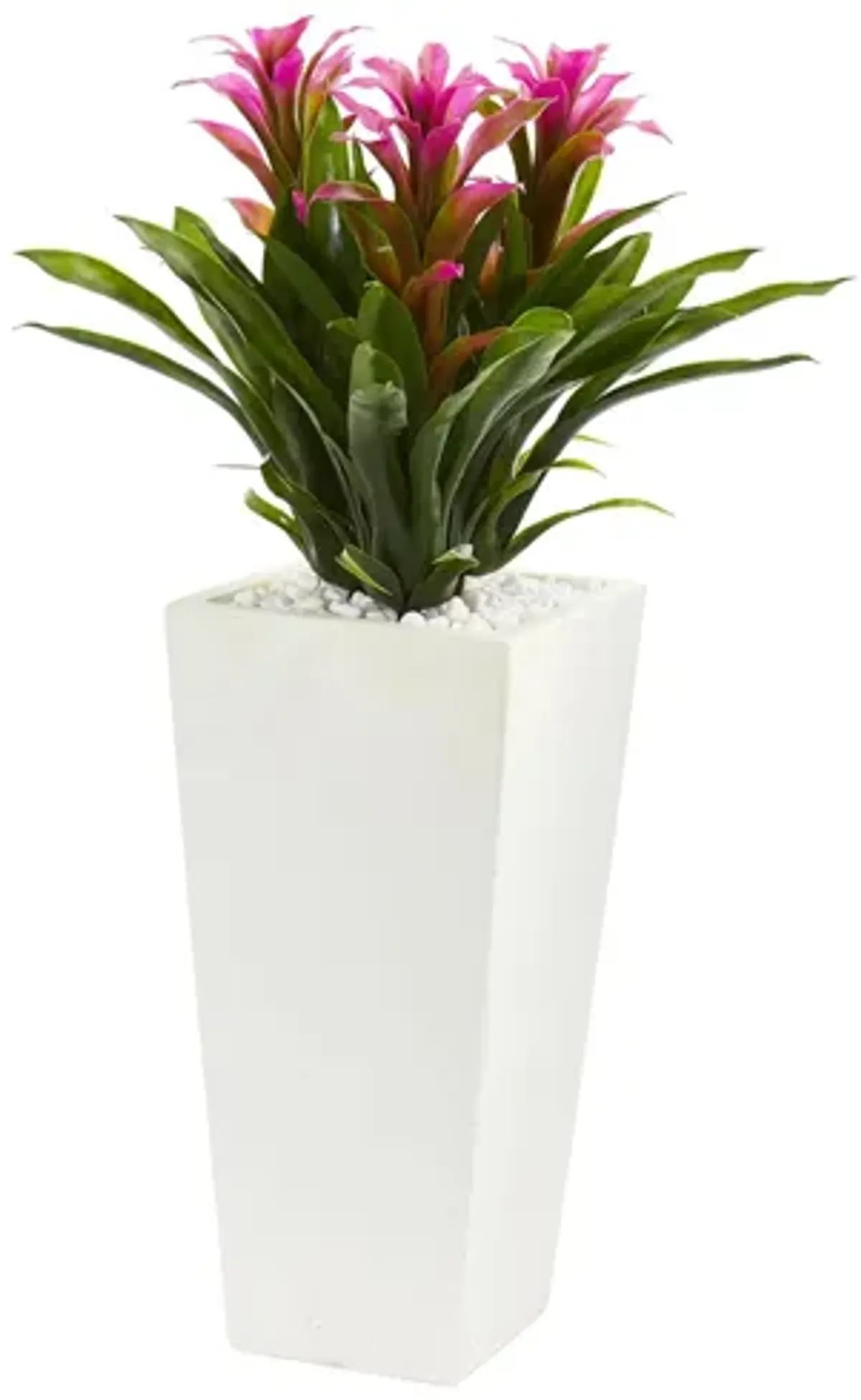 Triple Bromeliad Artificial Plant in White Tower Planter