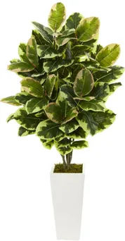 Variegated Rubber Leaf Artificial Plant in Green by Bellanest