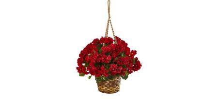 19in. Geranium Hanging Basket Artificial Plant (Indoor/Outdoor) in Red by Bellanest