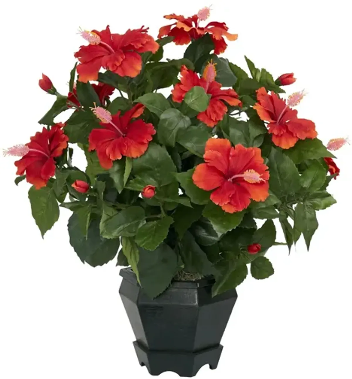 Hibiscus with Black Hexagon Vase Silk Plant in Orange by Bellanest