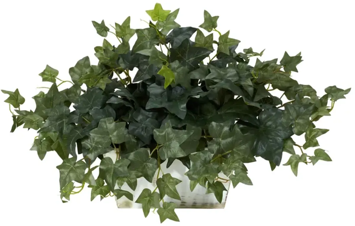 Ivy with White Wash Planter Silk Plant in Green by Bellanest