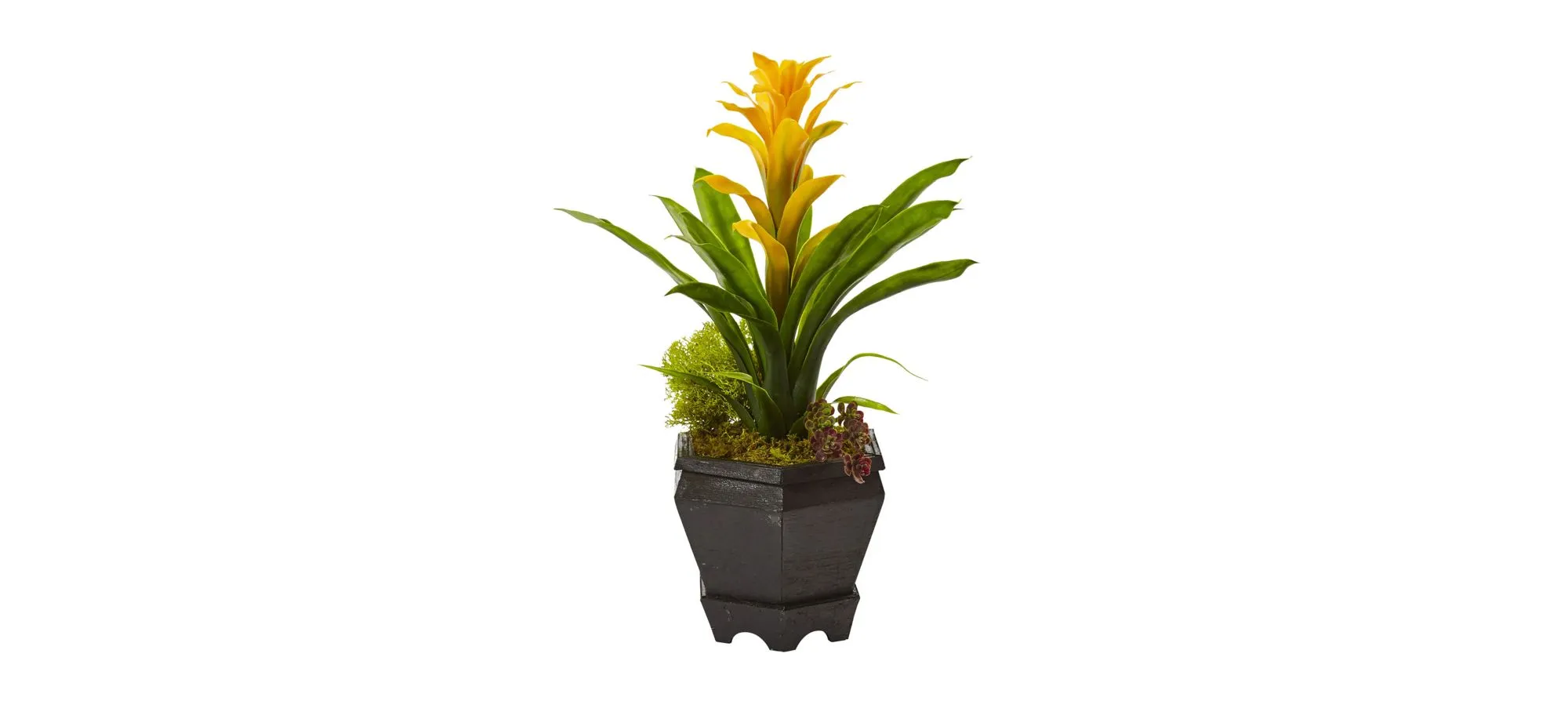 Bromeliad in Black Hexagon Artificial Planter in Yellow by Bellanest