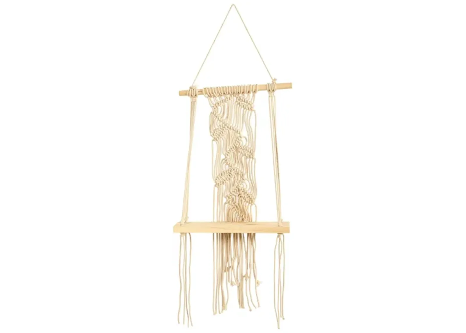 24in. Boho Chic Wood Macrame Shelf in Cream by Bellanest