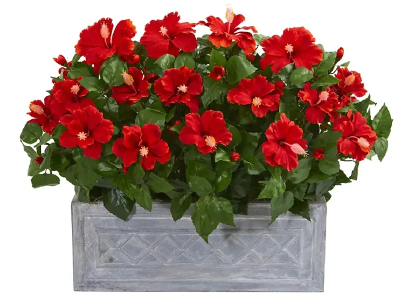 Hibiscus Artificial Plant in Stone Planter in Red by Bellanest