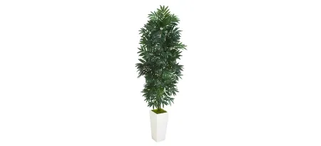 5ft. Bamboo Palm Artificial Plant in White Planter in Green by Bellanest