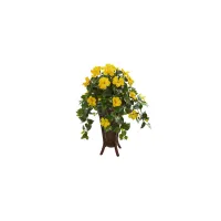 Hibiscus Artificial Plant in Stand Planter in Yellow by Bellanest
