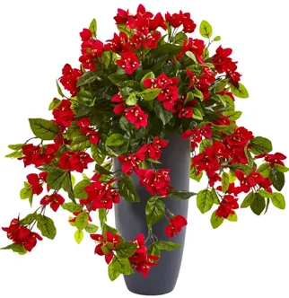 26in. Bougainvillea Artificial Plant in Planter (Indoor/Outdoor) in Red by Bellanest