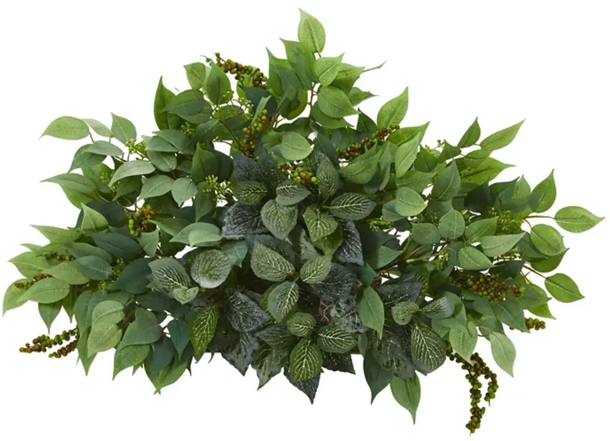 20in. Mixed Ficus and Fittonia Artificial Ledge Plant in Green by Bellanest