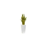 3ft. Sansevieria Artificial Plant in White Planter in Green by Bellanest