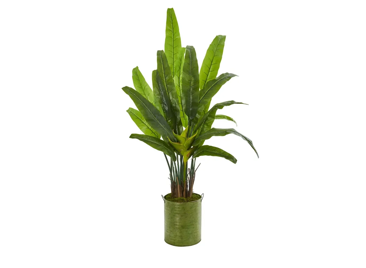 5ft. Travelers Palm Artificial Tree in Metal Planter in Green by Bellanest