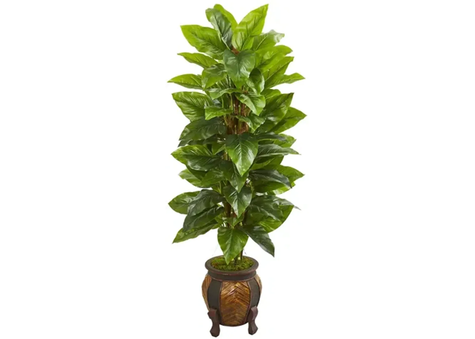 59in. Large Leaf Philodendron Artificial Plant in Planter in Green by Bellanest