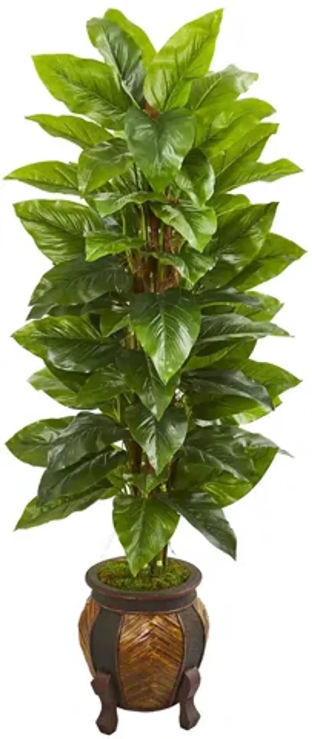 59in. Large Leaf Philodendron Artificial Plant in Planter in Green by Bellanest