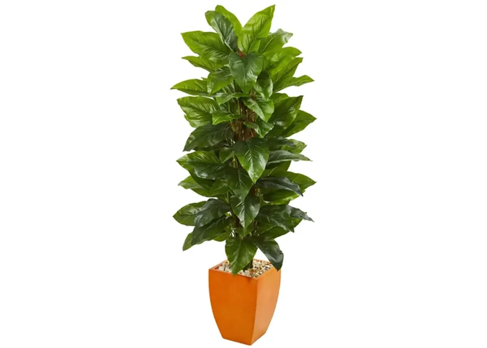 5.5ft. Large Leaf Philodendron Artificial Plant in Orange Planter in Green by Bellanest