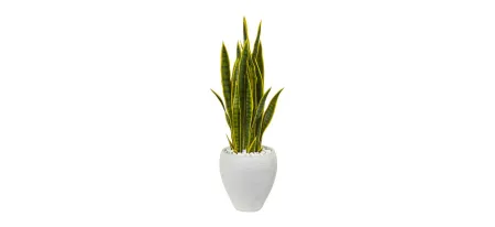 33in. Sansevieria Artificial Plant in White Planter in Green by Bellanest