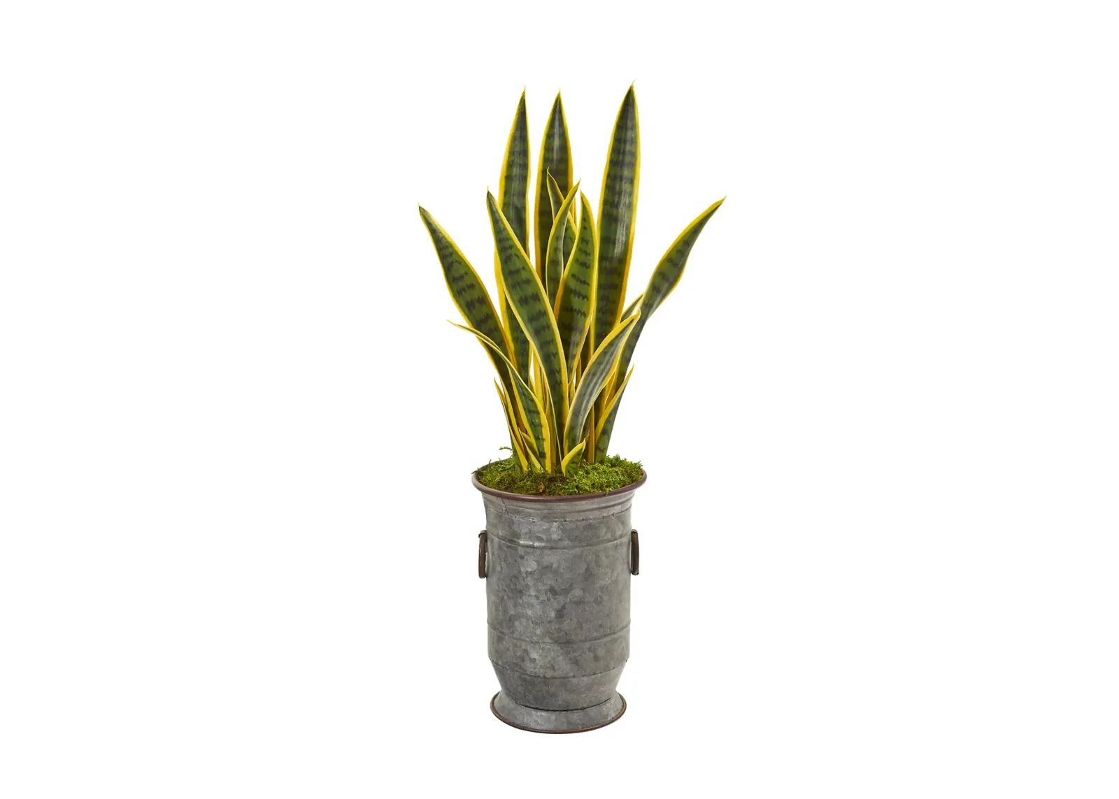 33in. Sansevieria Artificial Plant in Vintage Metal Planter in Green by Bellanest