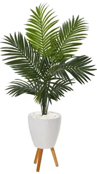 61in. Paradise Palm Artificial Tree in White Planter with Stand in Green by Bellanest