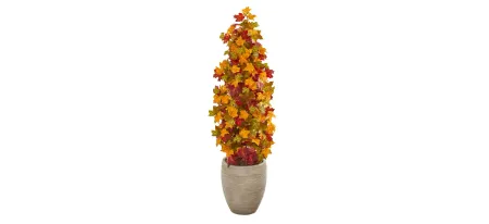 42in. Autumn Maple Artificial Tree in Sand Colored Planter in Orange/Yellow by Bellanest