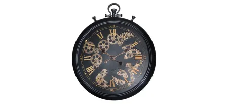 Kalvin Moving Gear Wall Clock in Black by Cooper Classics