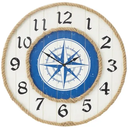 Ivy Collection Compass Wall Clock in White;Blue by UMA Enterprises