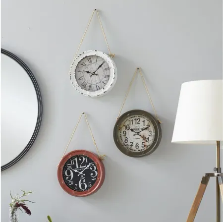Ivy Collection Lodar Wall Clock Set of 3 in Black;Red;Silver;Ivory by UMA Enterprises