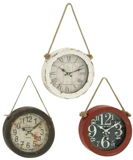 Ivy Collection Lodar Wall Clock Set of 3 in Black;Red;Silver;Ivory by UMA Enterprises
