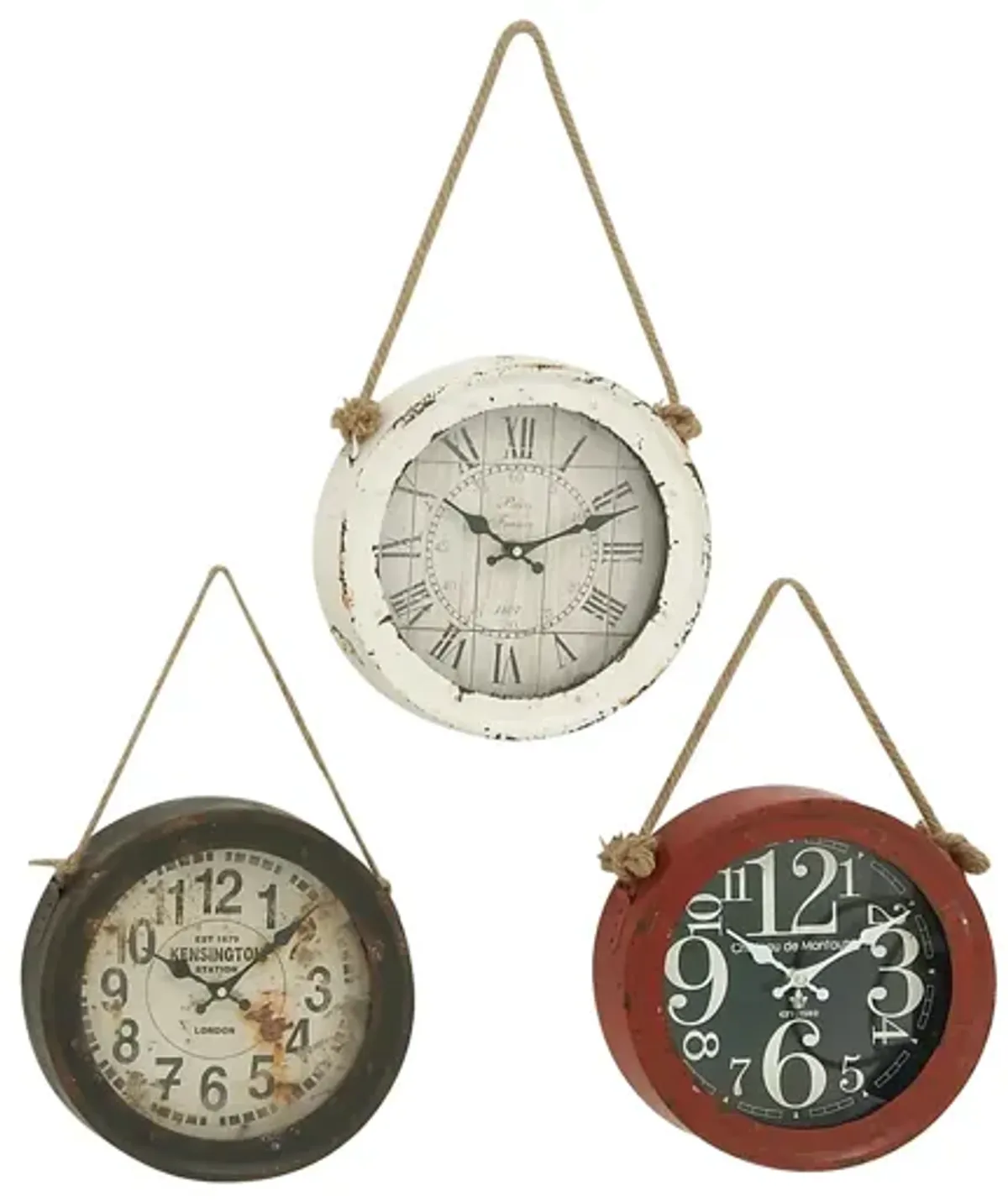 Ivy Collection Lodar Wall Clock Set of 3 in Black;Red;Silver;Ivory by UMA Enterprises