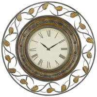 Ivy Collection Floral Botanical Wall Clock in Brown by UMA Enterprises
