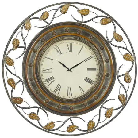 Ivy Collection Floral Botanical Wall Clock in Brown by UMA Enterprises