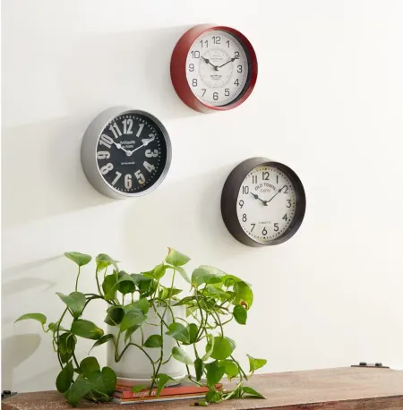 Ivy Collection Telegram Wall Clock Set of 3 in Black;Red;Silver;Ivory by UMA Enterprises