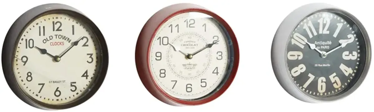 Ivy Collection Telegram Wall Clock Set of 3 in Black;Red;Silver;Ivory by UMA Enterprises