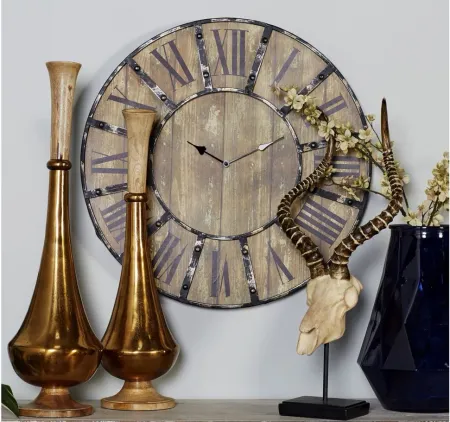 Ivy Collection Chenango Wall Clock in Brown by UMA Enterprises