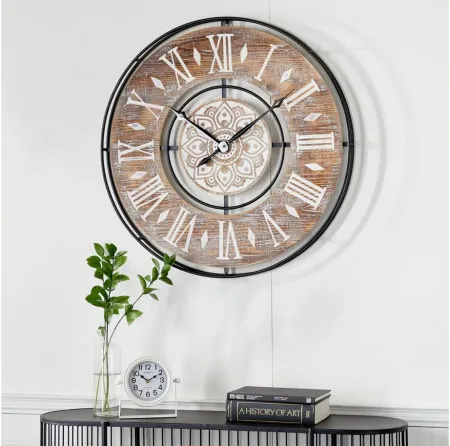 Ivy Collection Mandala Wall Clock in Brown by UMA Enterprises