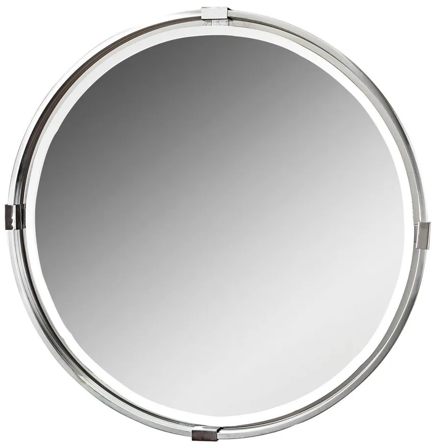 Tazlina Brushed Nickel Round Mirror in Brushed Nickel by Uttermost