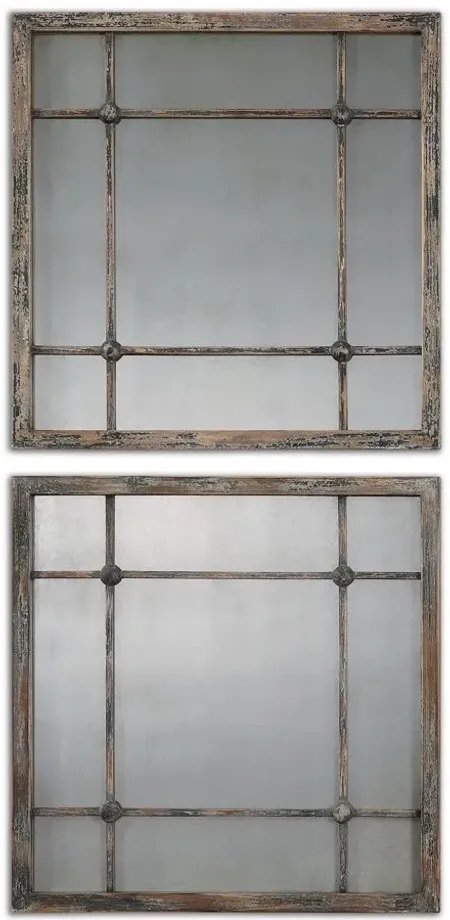 Saragano Square Mirrors: Set of 2 in Distressed slate blue by Uttermost