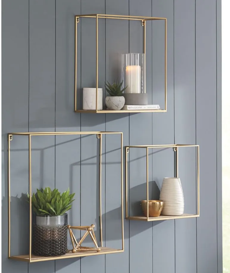 Efharis Wall Shelf Set in Natural/Gold Finish by Ashley Express