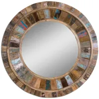 Jeremiah Round Wood Wall Mirror in Multicolor by Uttermost