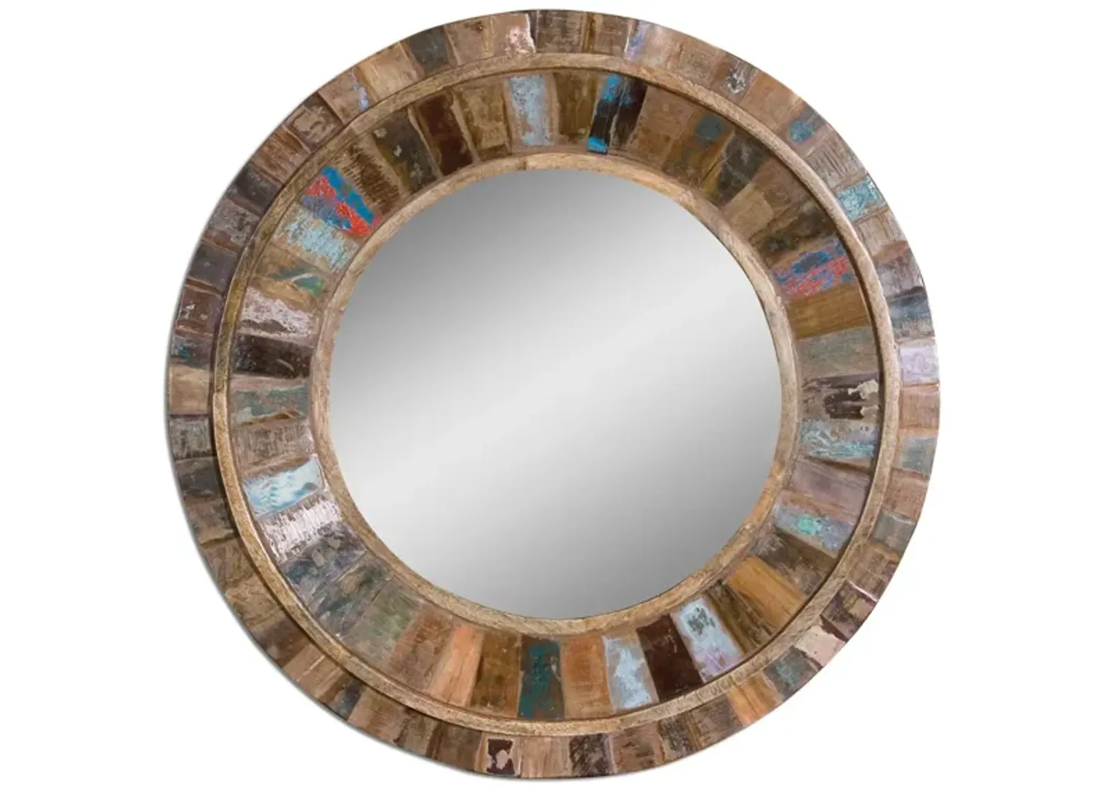 Jeremiah Round Wood Wall Mirror in Multicolor by Uttermost