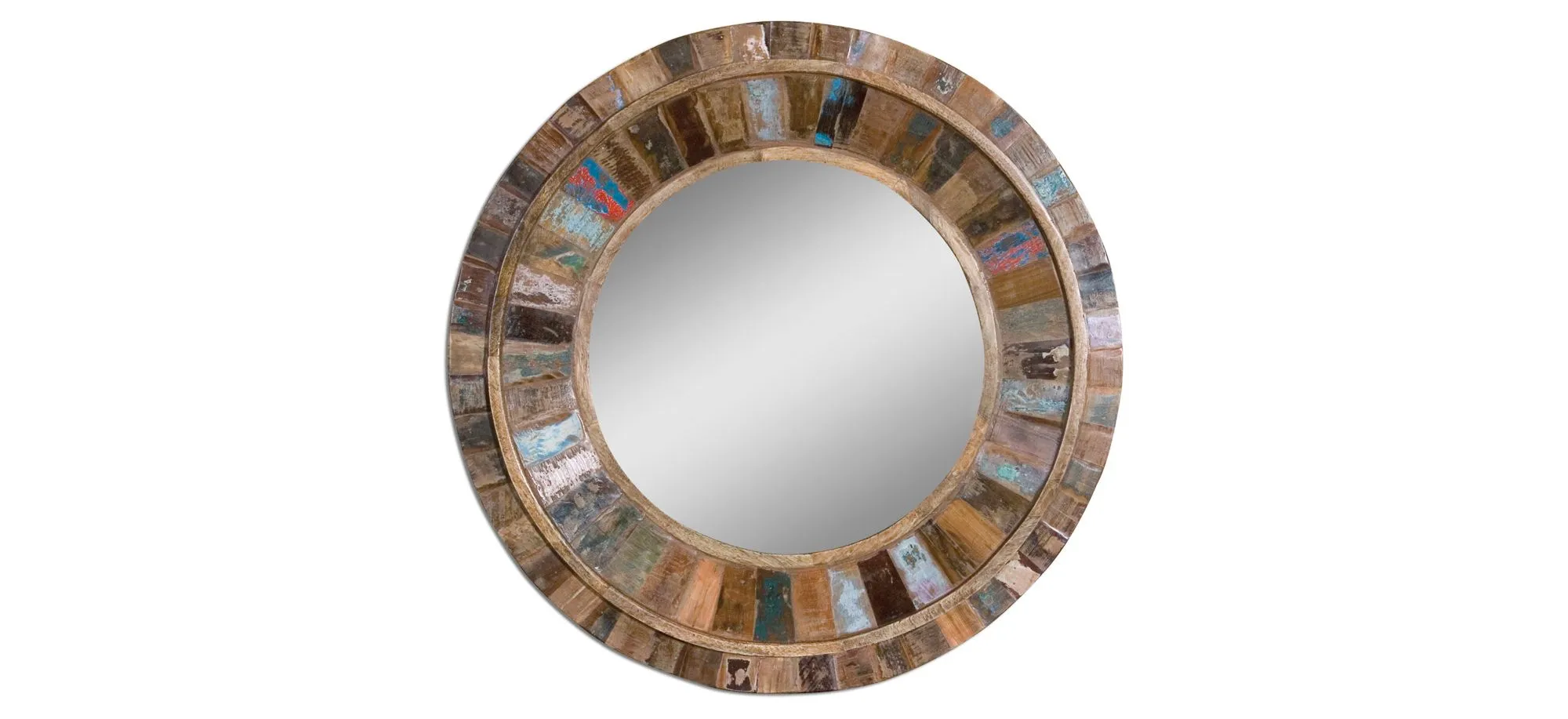 Jeremiah Round Wood Wall Mirror in Multicolor by Uttermost