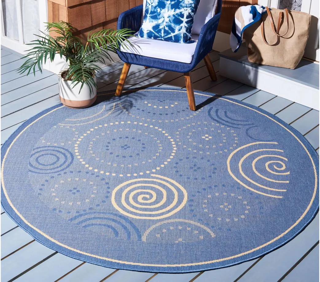 Courtyard Circles Indoor/Outdoor Area Rug Round in Blue & Natural by Safavieh