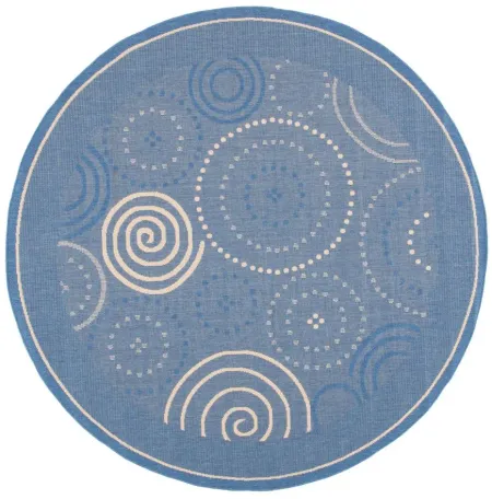 Courtyard Circles Indoor/Outdoor Area Rug Round in Blue & Natural by Safavieh