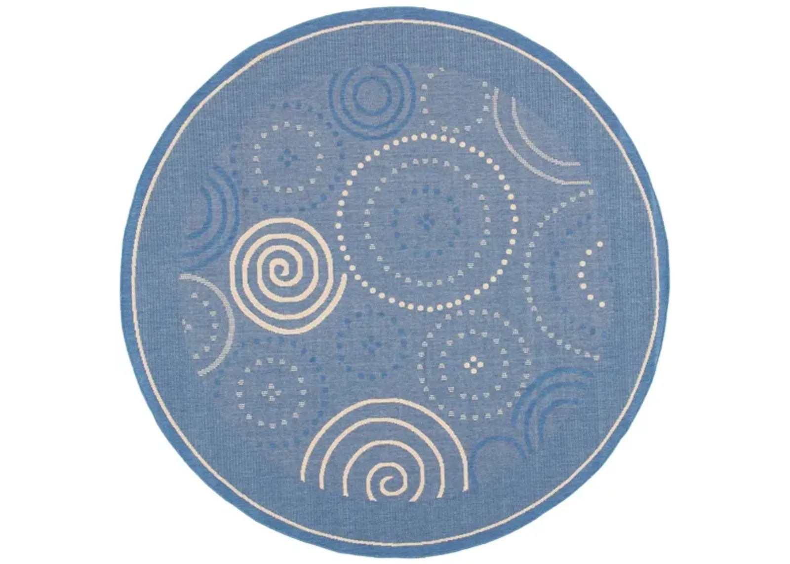 Courtyard Circles Indoor/Outdoor Area Rug Round in Blue & Natural by Safavieh