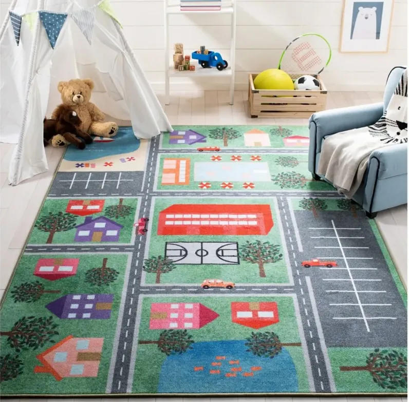 Binghamton Kids' Playhouse Rug in Green/Charcoal by Safavieh