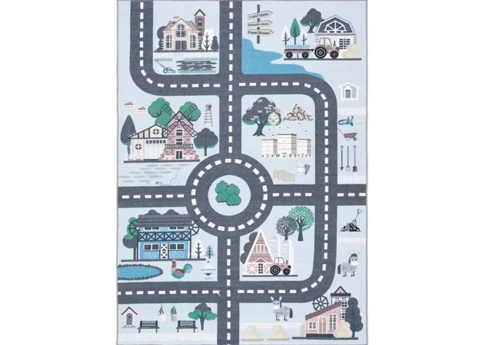 Masonville Kids' Playhouse Rug in Blue/Dark Gray by Safavieh