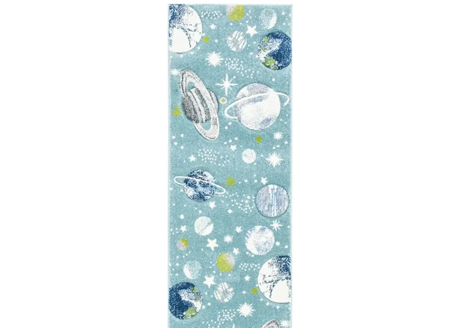 Carousel Planets Kids Runner Rug in Teal & Ivory by Safavieh